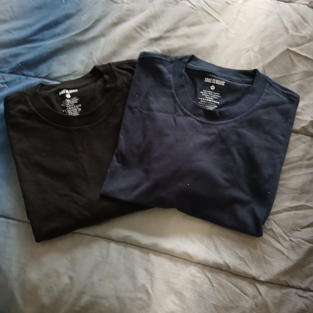 True Classic Men's Long Sleeve Crewneck Shirt - Black & Navy Size Medium